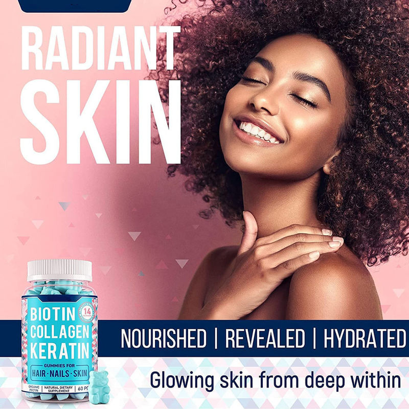 Étiquette privée Oem Vegan Bio Starburst Gummy Candy Croissance des cheveux Ongles et soins de la peau Vitamines Collagène Biotine gomme