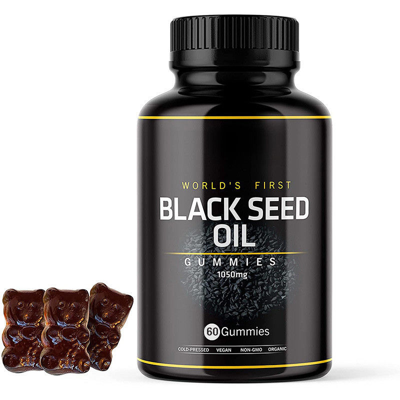 Des joints de soutien immunitaire personnalisés Digestion Peau brillante Cheveux ongles Peau huile de graines noires gomme