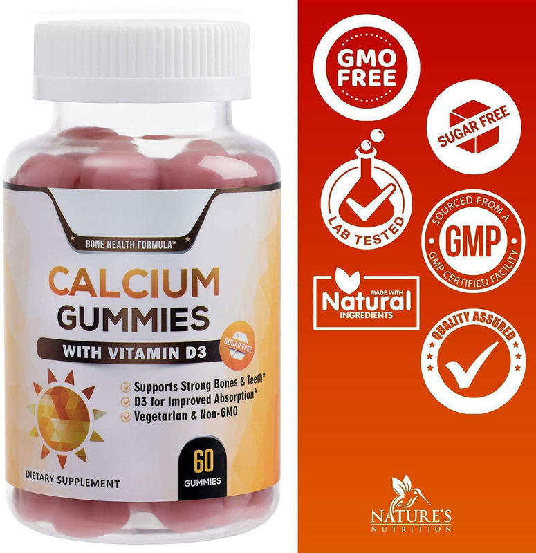 Des gommes végétaliennes et végétaliennes, des gommes de calcium et de vitamine D3, des gommes pour adultes, des gommes pour soutenir la santé des os et des dents.