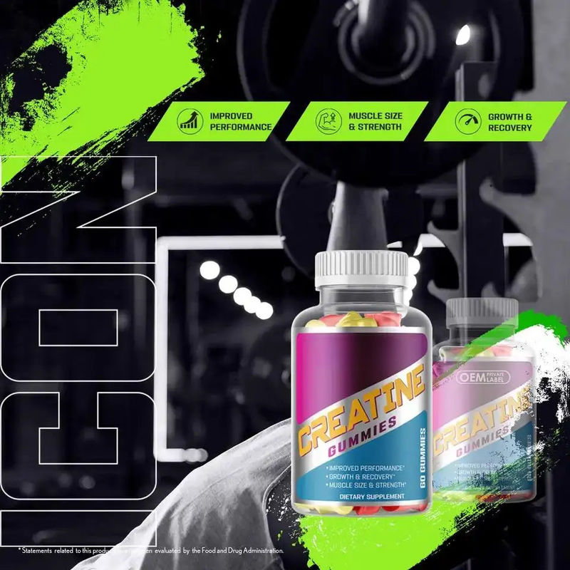 Suppléments végétaliens de marque privée Bcaa Creatine Monohydrate Gummy Pre-Workout Energy Creatine Gummies