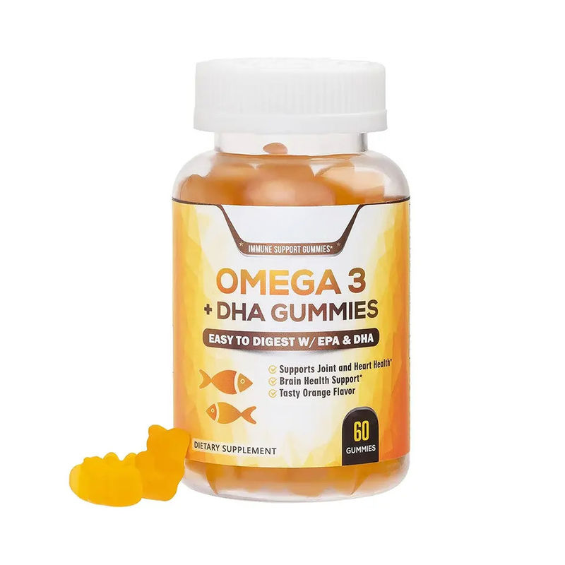 Étiquette privée Vegan Kids Dha Gummy Candy Suppléments de soutien au cerveau Intelligence Booster huile de poisson Oméga 3 gommes