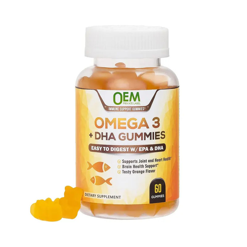 Étiquette privée Vegan Kids Dha Gummy Candy Suppléments de soutien au cerveau Intelligence Booster huile de poisson Oméga 3 gommes