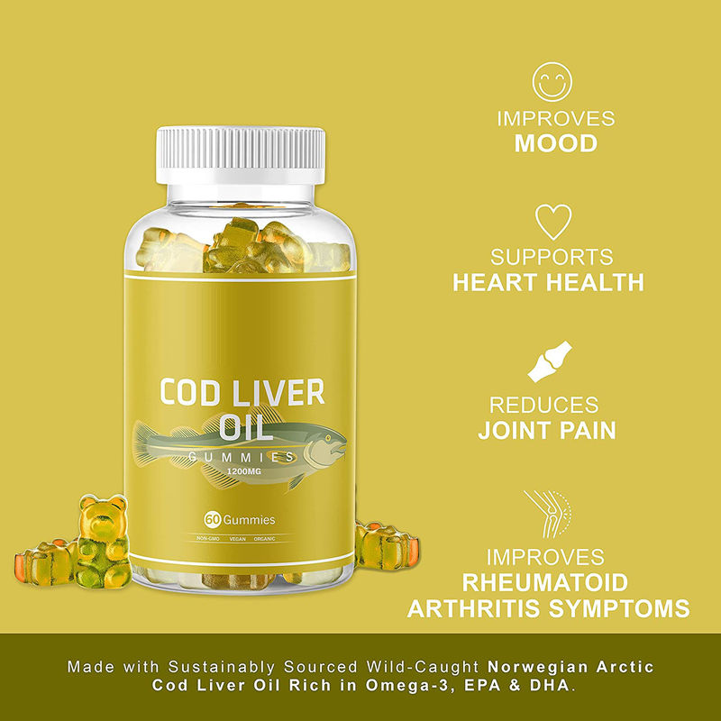 L'huile de foie de morue biologique gomme d'huile de poisson gomme riche en oméga-3, Epa Dha, vitamines
