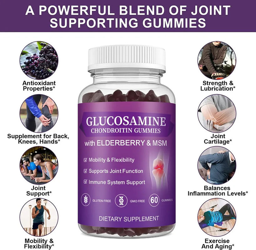 Supplément pour les personnes âgées Glucosamine Chondroïtine gomme avec soutien articulaire et antioxydant immunitaire