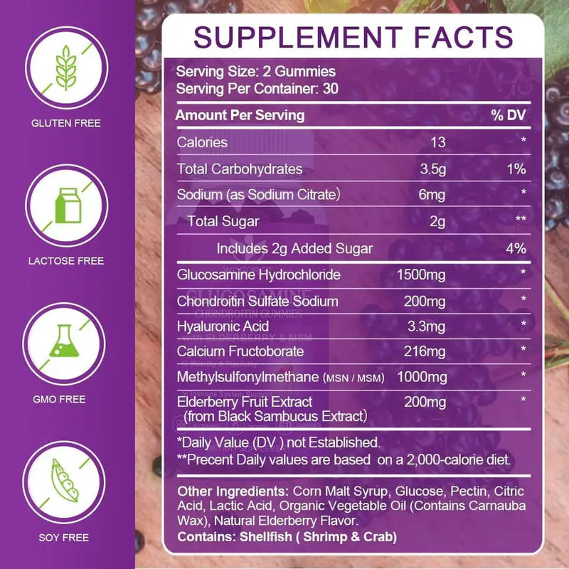 Supplément pour les personnes âgées Glucosamine Chondroïtine gomme avec soutien articulaire et antioxydant immunitaire