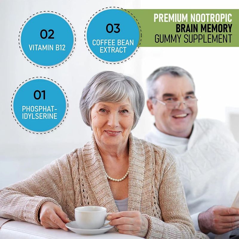 Oem Private Label Vegan Gummy Candy Focus Améliorer la mémoire Nootropiques Booster du cerveau Supplément Nootropique Gommes
