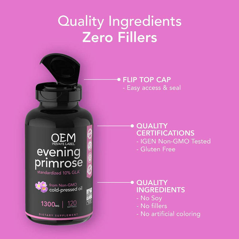 Oem Private Label Evening Primrose Oil Soft Capsules Pour Les Femmes Santé Soutien Hormonaux Soutenir Les Premières Mères Soutien Et Soupe de Vitalité de la Peau
