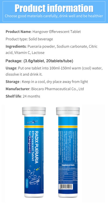 Produit de marque personnalisé Formule Suppléments à base de plantes Protection du foie Soulagement de la gueule de bois Tablettes effervescentes