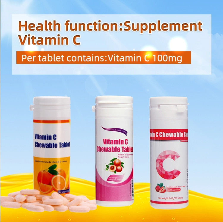 Produit de marque privée pour blanchiment de la peau Suppléments d' immunité personnalisés Vitamine C 100 mg 500 mg Comprimés à mâcher