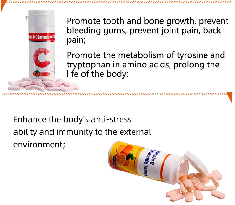 Produit de marque privée pour blanchiment de la peau Suppléments d' immunité personnalisés Vitamine C 100 mg 500 mg Comprimés à mâcher
