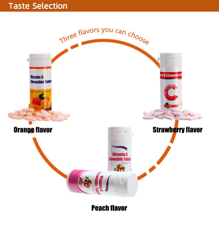 Produit de marque privée pour blanchiment de la peau Suppléments d' immunité personnalisés Vitamine C 100 mg 500 mg Comprimés à mâcher